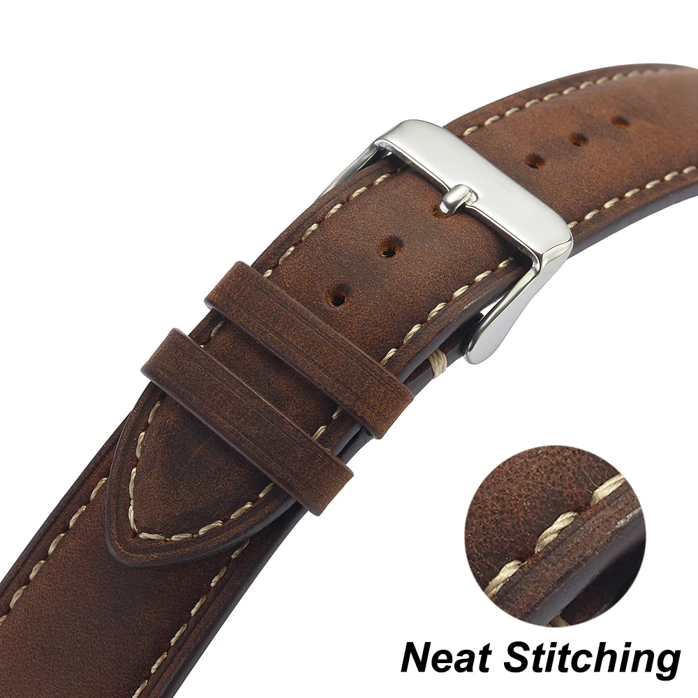 Vintage Dark Brown Cowhide Leather Quick Release Watch Strap