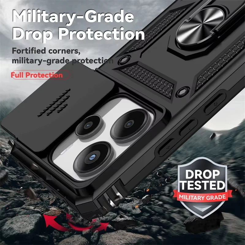 Shockproof Armor Phone Case with Magnetic Ring and Car Holder