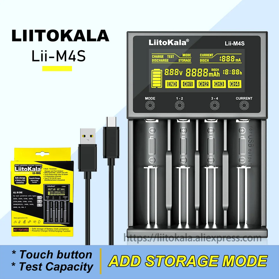 

Liitokala Lii-M4S Lii-500S Lii-500 Lii-PD4 LCD 3.7V 18650 18350 18500 21700 20700 14500 26650 AA NiMH Lithium Battery Charger