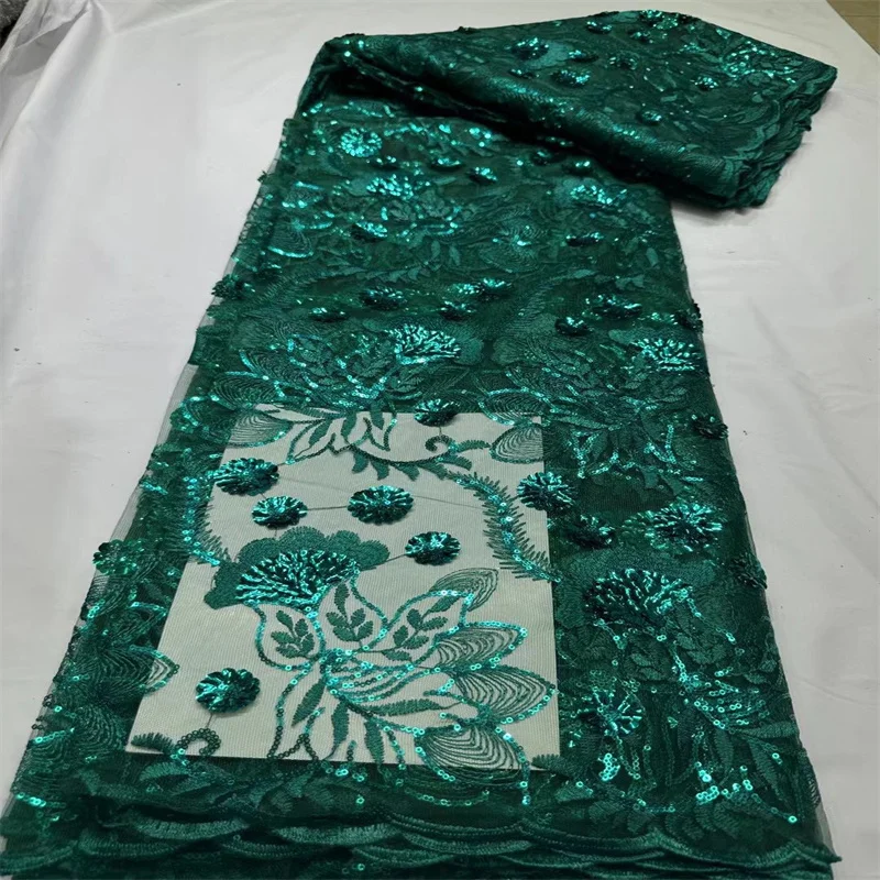 

Green 5yards Sequins 3D India African French Lace Fabric High Quality African Tulle Lace for Wedding Dress/evening Dress/party