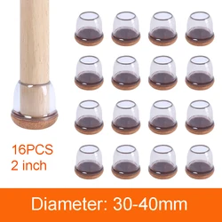 16 - Pack Clear Furniture Leg Floor Protectors with Felt Pads (Diameter 30 - 40mm)