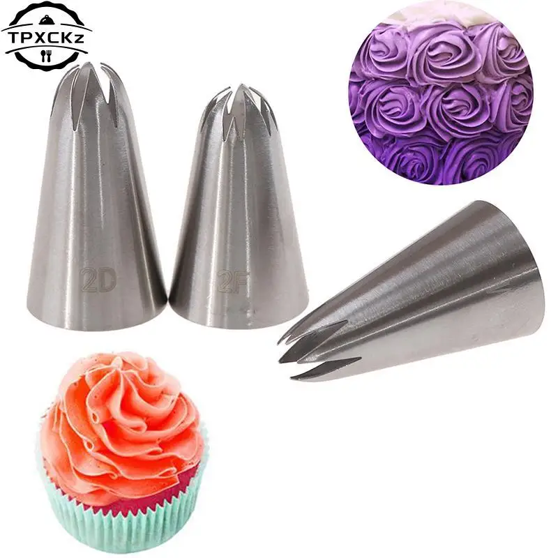 

3pcs/set Big Size Cream Cake Icing Piping Russian Nozzles Pastry Tips Stainless Steel Fondant Cake Decorating Tools 1M 2F 2D