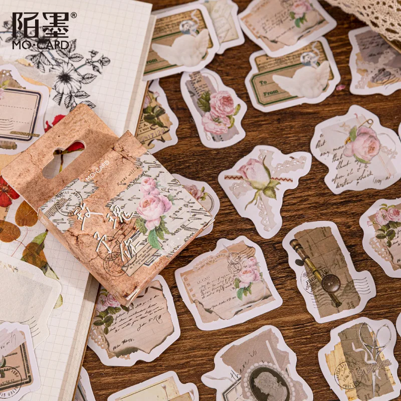 46pcs 빈티지 로즈 라벨 스티커 Ins 스타일 콜라주 정크 저널 플래너 장식 DIY 스티커 앨범 스크랩북 재료