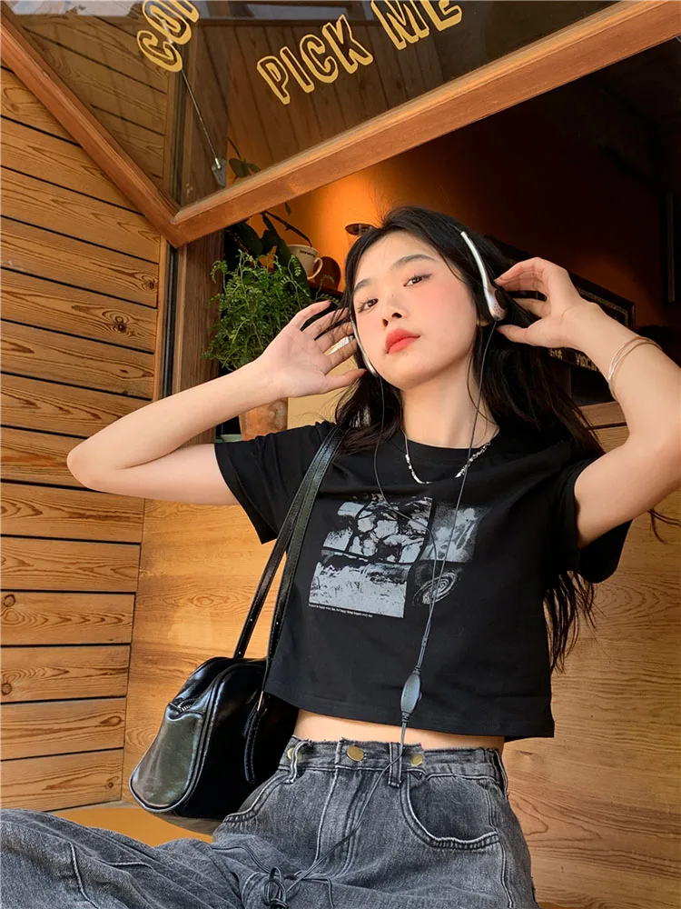 T-Shirts Women Crop Tops Y2k Summer Cotton Streetwear Grunge