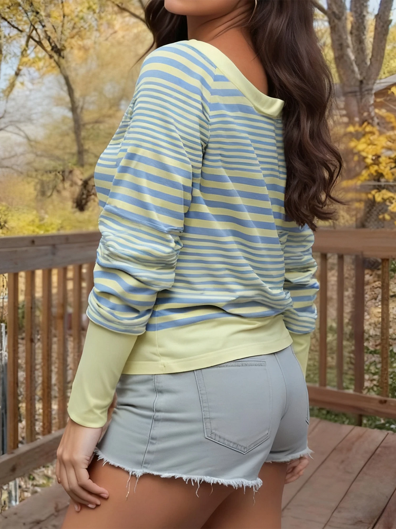 Stylish Women s Striped Long Sleeve V Neck Loose Fit T-Shirt with Fashionable Design for Everyday Casual Wear