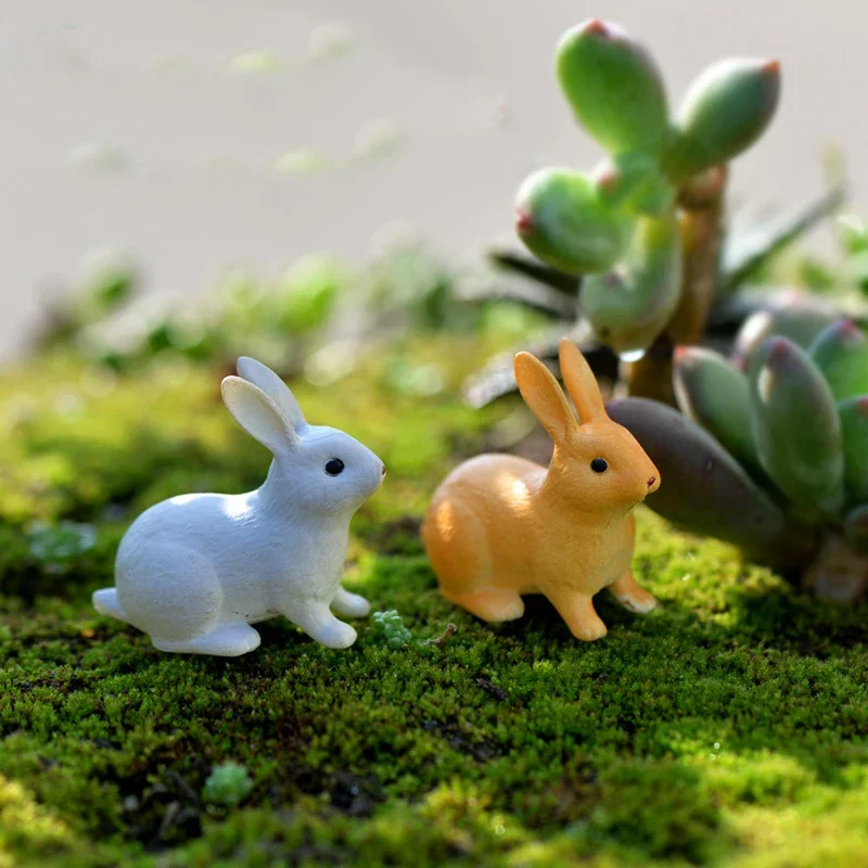 4PCS Rabbit Ornament Miniature Figurine Fairy Garden Decor Home Decoration Micro Landscape Terrarium Gift