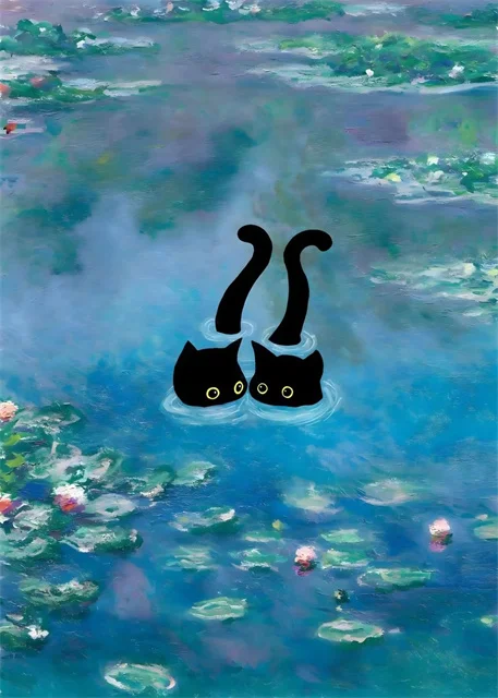 Van Gogh & Monet Inspired Cat Canvas: Starry Night and Sunflowers Wall Art