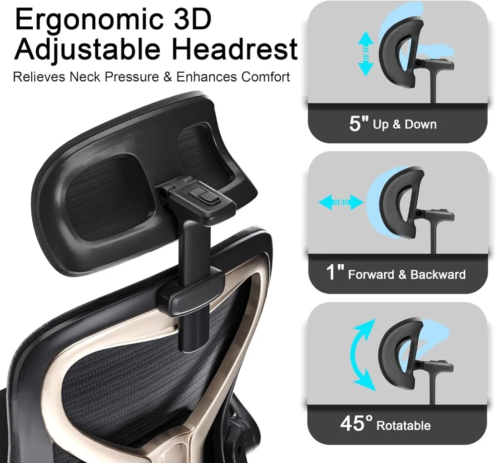 Ergonomic Office Chair with Headrest & Lumbar Support, Mesh High Back Computer Task Chair for Home Office