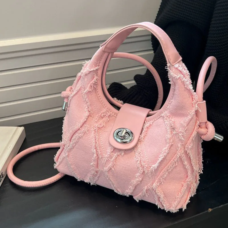 Simple Style Small Shoulder Bags For Women Solid Color Denim Long Strap Crossbody Bag Female Phone Purse Messenger Handbag