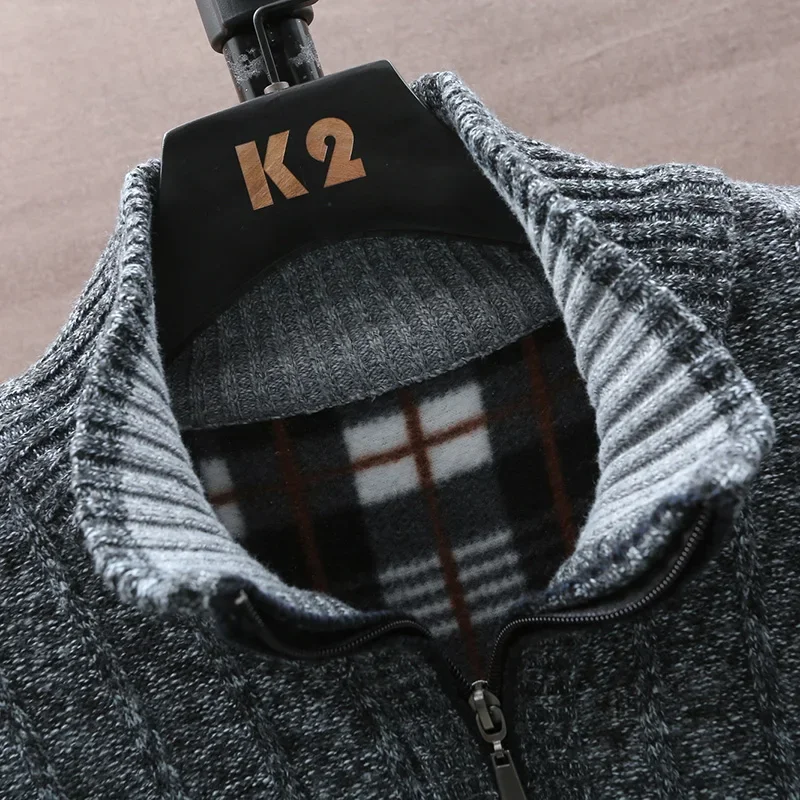 2023 New Autumn Winter Men\'s Fleece Thicker Sweater Half Zipper Turtleneck Warm Pullover Quality Male Slim Knitted Wool Sweaters