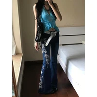 Pantalones vaqueros acampanados con bordado de rosas Y2k para mujer, Vaqueros holgados rectos de cintura alta, ropa de calle, pantalones Retro americanos 4