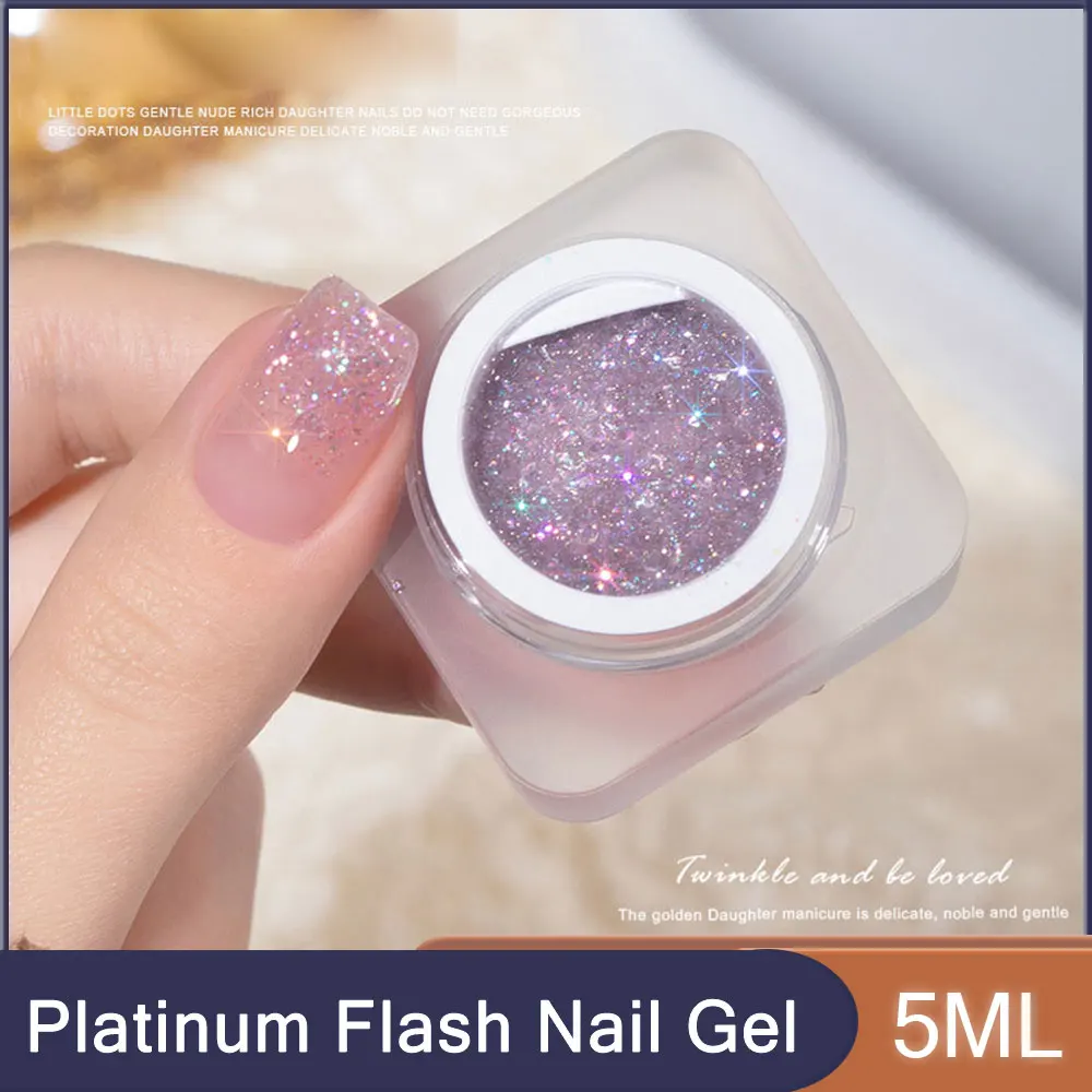 

8colors Heart of The Ocean Canning Colorful Glitter Piece Gel Nail Polish 5ml Nail Phototherapy Glue Platinum Flash Nail Art Gel