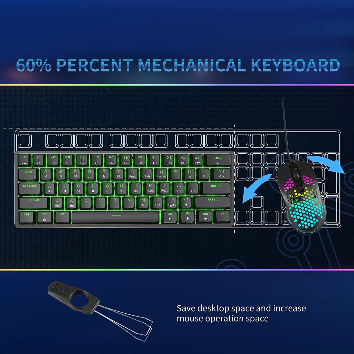 DIERYA T68SE Wired 60% Mechanical Gaming Keyboard, LED Backlit  Ultra-Compact 68 Keys Office Keyboard with Stand-Alone Arrow/Control Keys  for Windows