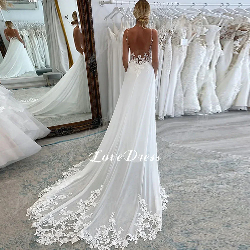 Customized Elegant Deep V Neck Wedding Dress 2025 Lace Appliques Backless A-Line Wedding Gown Sleeveless Tulle Vestido De Noiva 2