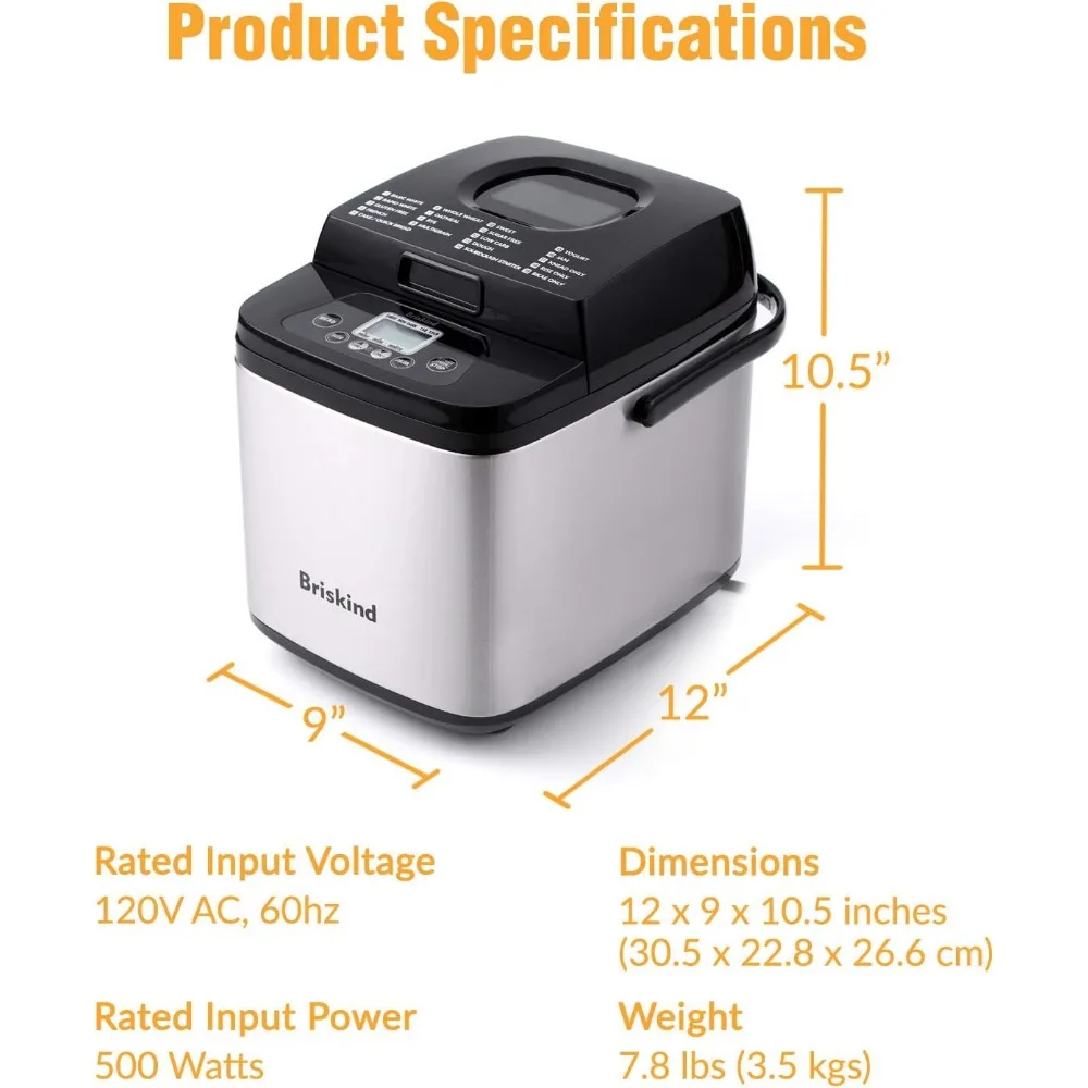 19-in-1 Compact Bread Maker Machine, 1.5 lb / 1 lb Loaf Small Breadmaker with Carrying Handle, Including Gluten Free, Dough