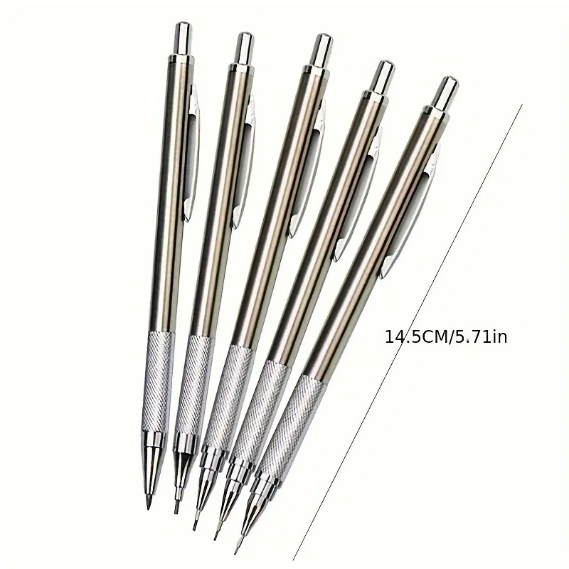 Metal Mechanical Pencil 0.3/0.5/0.7/0.9/1.3/2.0mm Drawing Automatic HB Pencil Leads Set School Office Writing Art Stationery 6