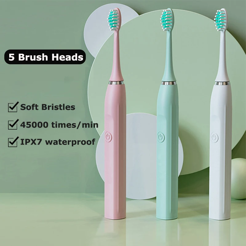 

Sonic Electric Adult Toothbrush DuPont Soft Head Tooth Cleaning Whitening Waterproof for Couples with Replacement Brush Head Set