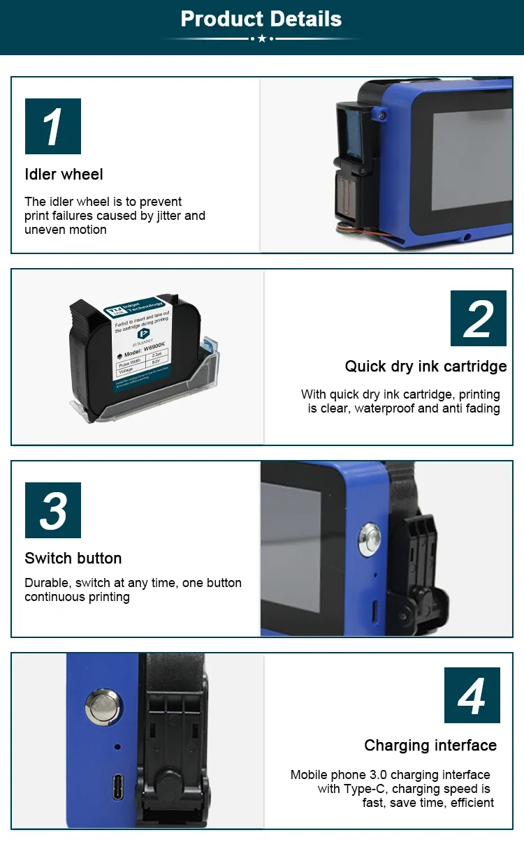 PC12 12.7mm Handheld mini printer Detachable mini printer QR Bar Batch Code Date