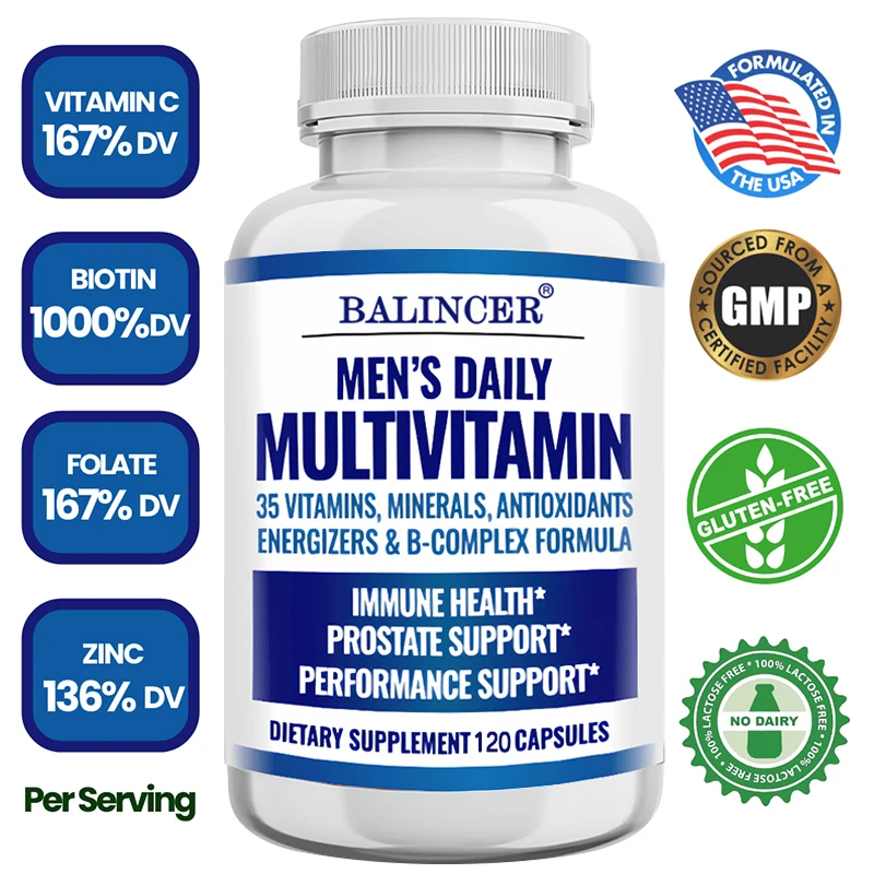 

Men's Multivitamin Capsules Contain 35 Vitamins, Minerals, and Antioxidants To Support Healthy Muscle Function