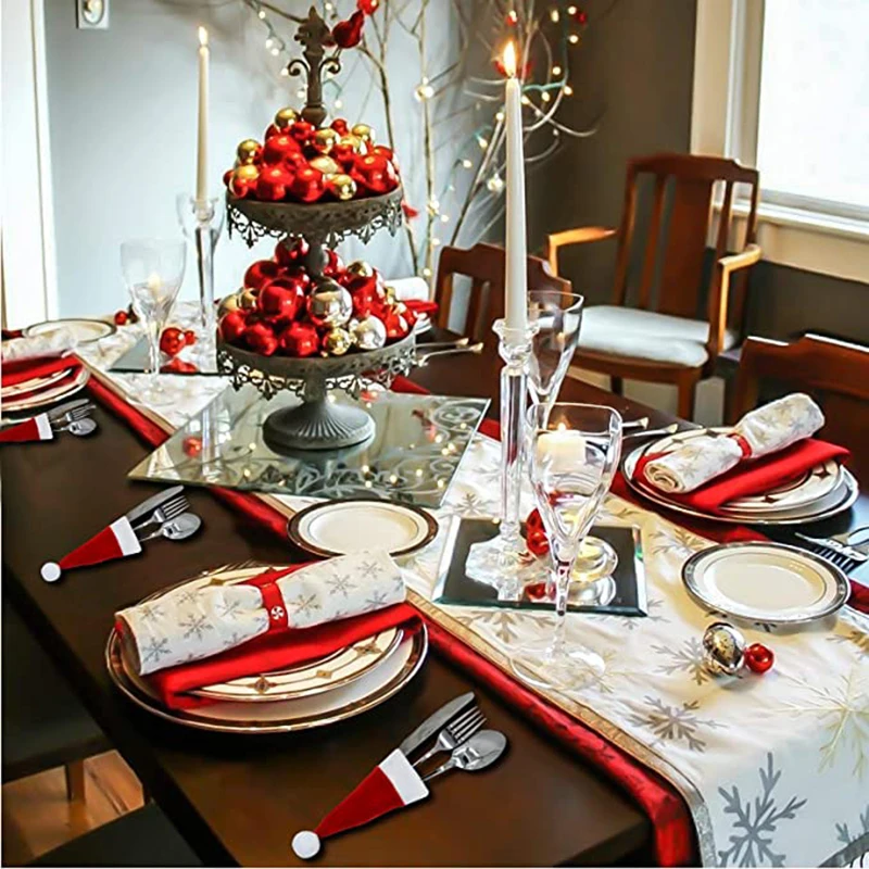 Christmas hat holder 20/5PC Christmas hat tableware holder fork knife cutlery storage holder bag home decoration accessories kitchen tableware holde