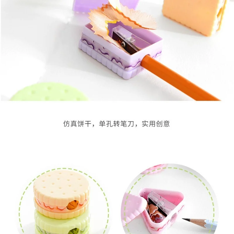 3 개/몫 크리 에이 티브 신선하고 귀여운 비스킷 연필 깎이 어린이 연필 깎이 편지지 무작위 색상