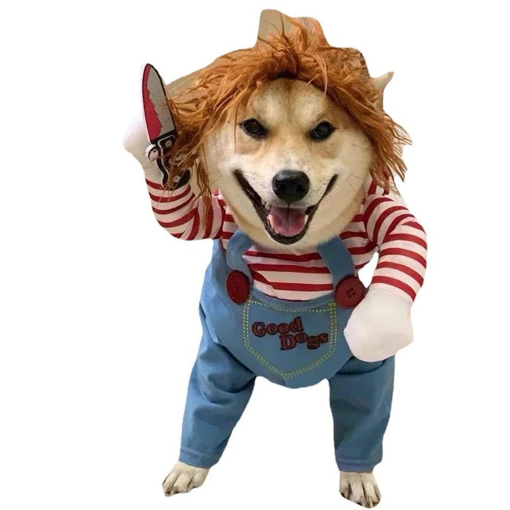 Dog Halloween Cosplay Costume Chucky Dog Costume Deadly Doll Bloody Doll Funny Pet Apparel Cosplay Clothes Scary Outfit dog costume set