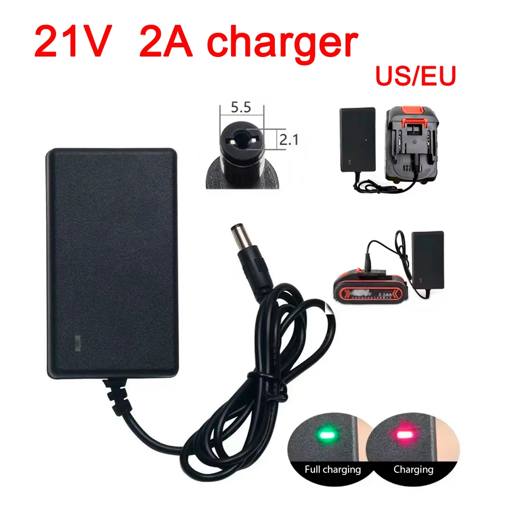 21V 2A Universal-Ladegerät DC-Netzteil Lithium-Akku-Ladegerät Schraubenschlüssel-Bohrer-Ladegerät 5,5mm*2,1mm 2,5mm Eingang EU US Stecker