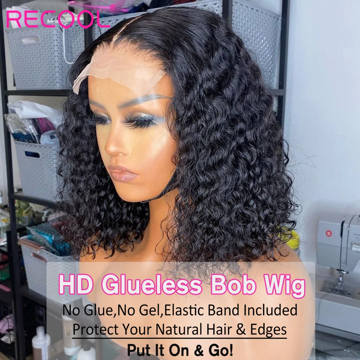 Human hair wig Lace front wigs Recool Hair Curly Human Hair Wig Bob Wig Lace Front Human Wigs for Women Ready To Go Curly Bob