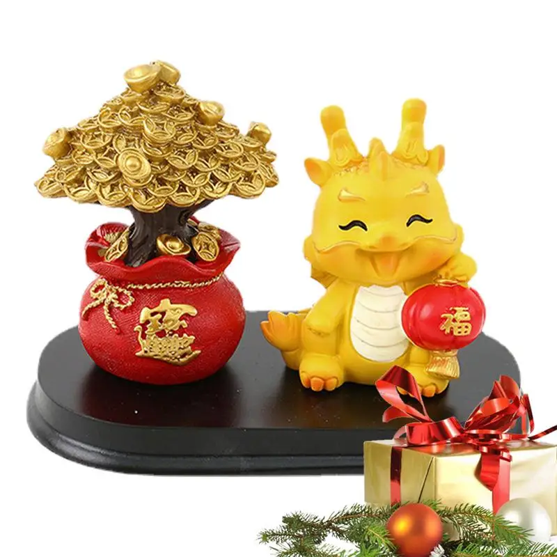 

Feng Shui Dragon Statue Chinese Zodiac Dragon Statue With Wood Base Detachable Blessing Lucky Decorations With Fortune Tree