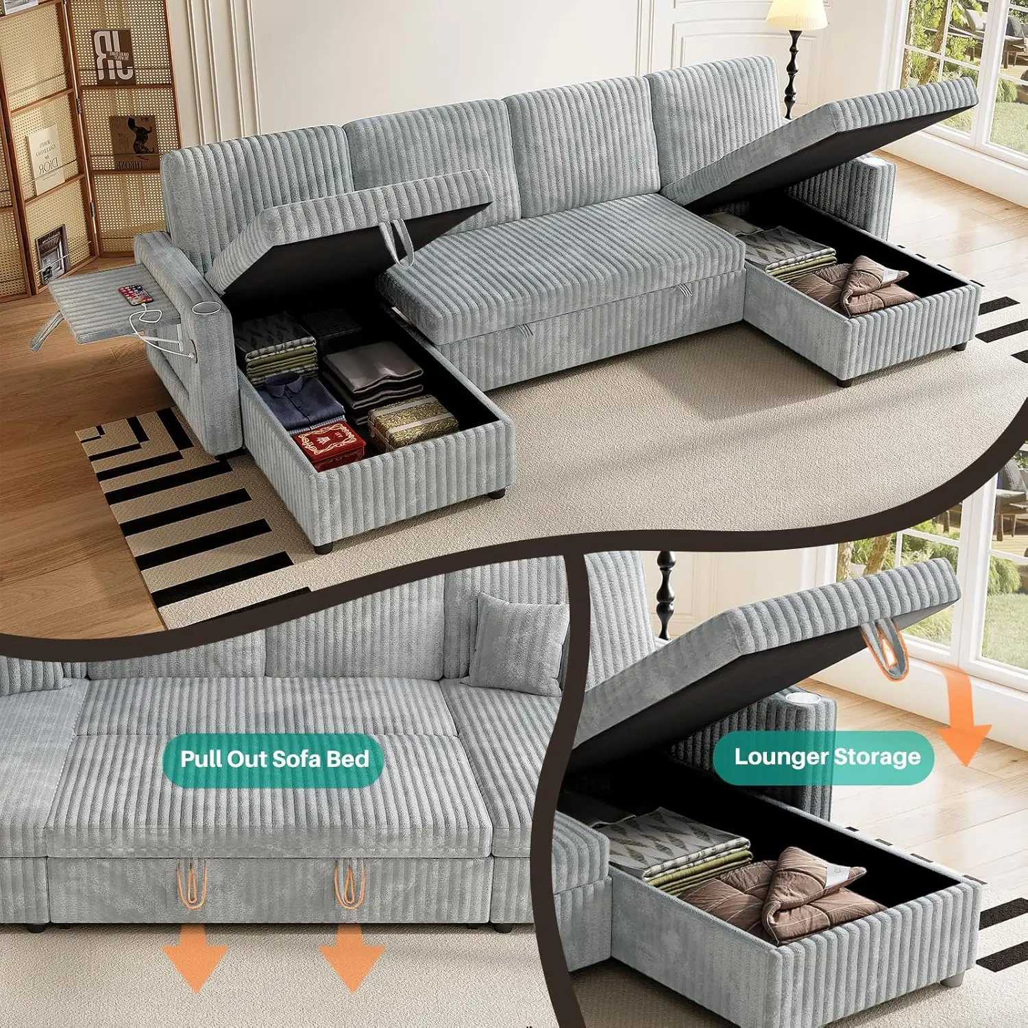 Convertible U-Shaped Sleeper Sofa 6