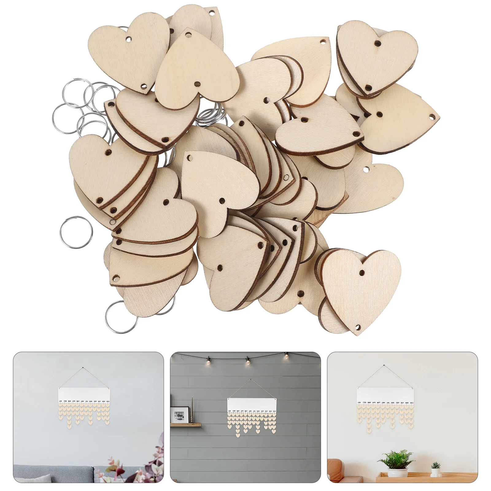 

Wedding Decor Birthday Reminder Calendar Wooden Heart Love Pattern Blank Chip Iron Diy Craft Wall Hanging Calendar Pendant