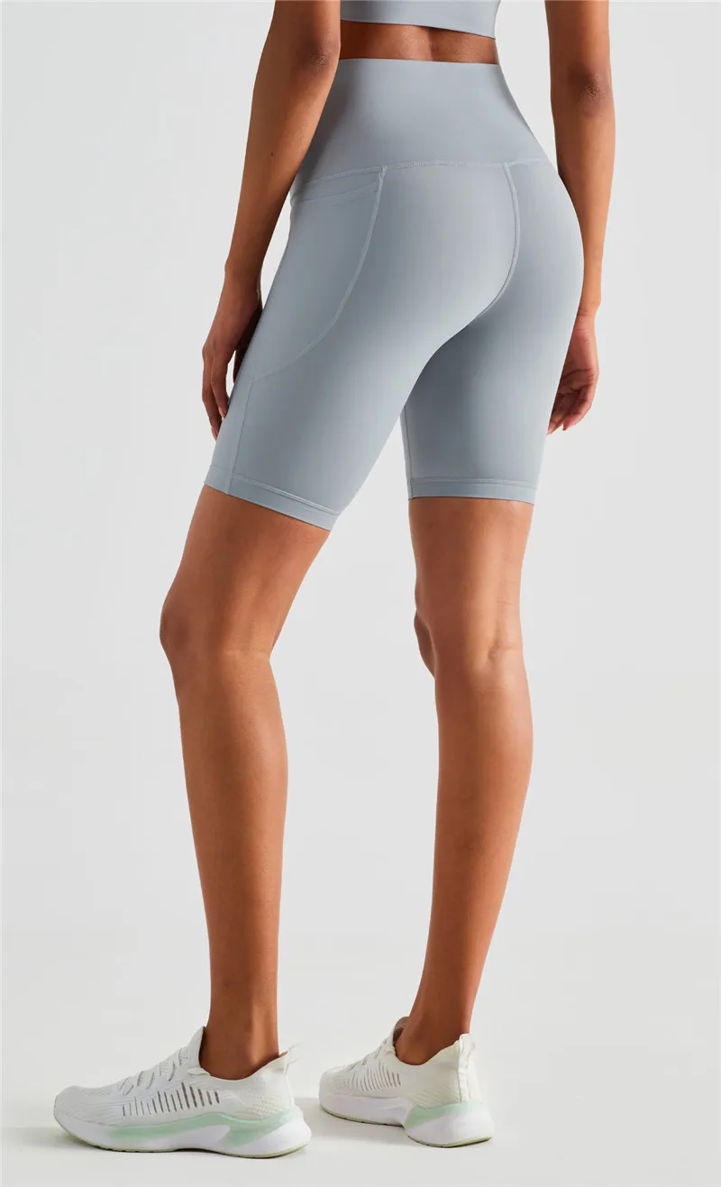 Solid Color High Waist Side Pockets Butter Soft Fitness Tight Women Sports Yoga Legging Shorts Breathable Cycling Athletic Gym