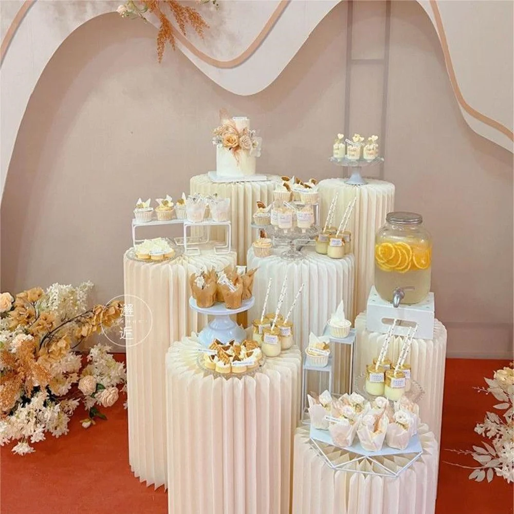 Présentoir cylindrique pliant en papier, décor pour mariage, fête d'anniversaire, Table à Dessert, support à gâteaux, décoration pour réception-cadeau pour bébé, Ramadan