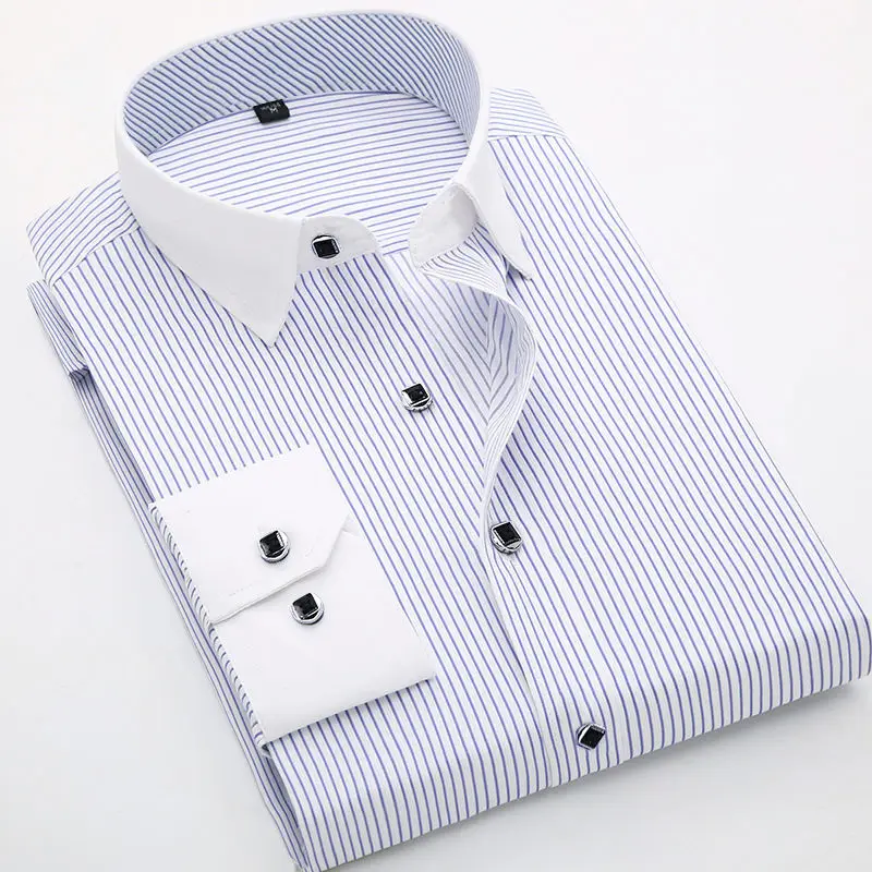 New-Men-s-French-Cuff-Dress-Shirt-White-Long-Sleeve-Formal-Business ...