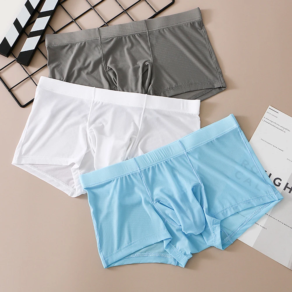 

Men Ice Silk Boxers Underwear Bulge Long Sheath Trunks Breathable Comfy Briefs Ultra-Thin Lightweight Shorts Panties Swimwear