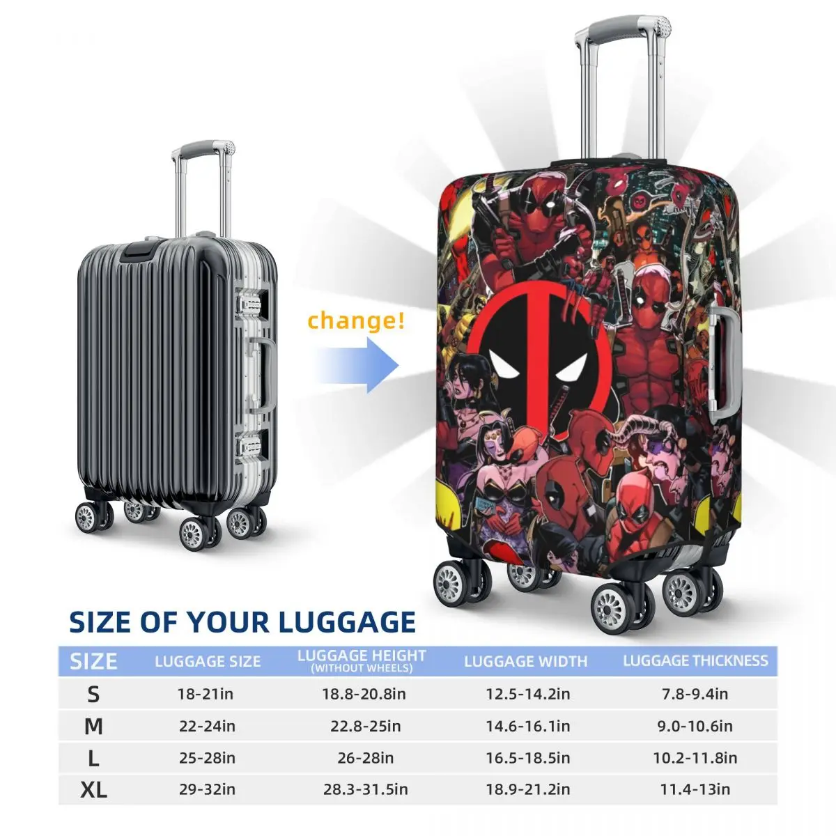 Cartoon Anime Deadpool Suitcase Cover Elastic Travel Protector Luggage Supplies Holiday 6