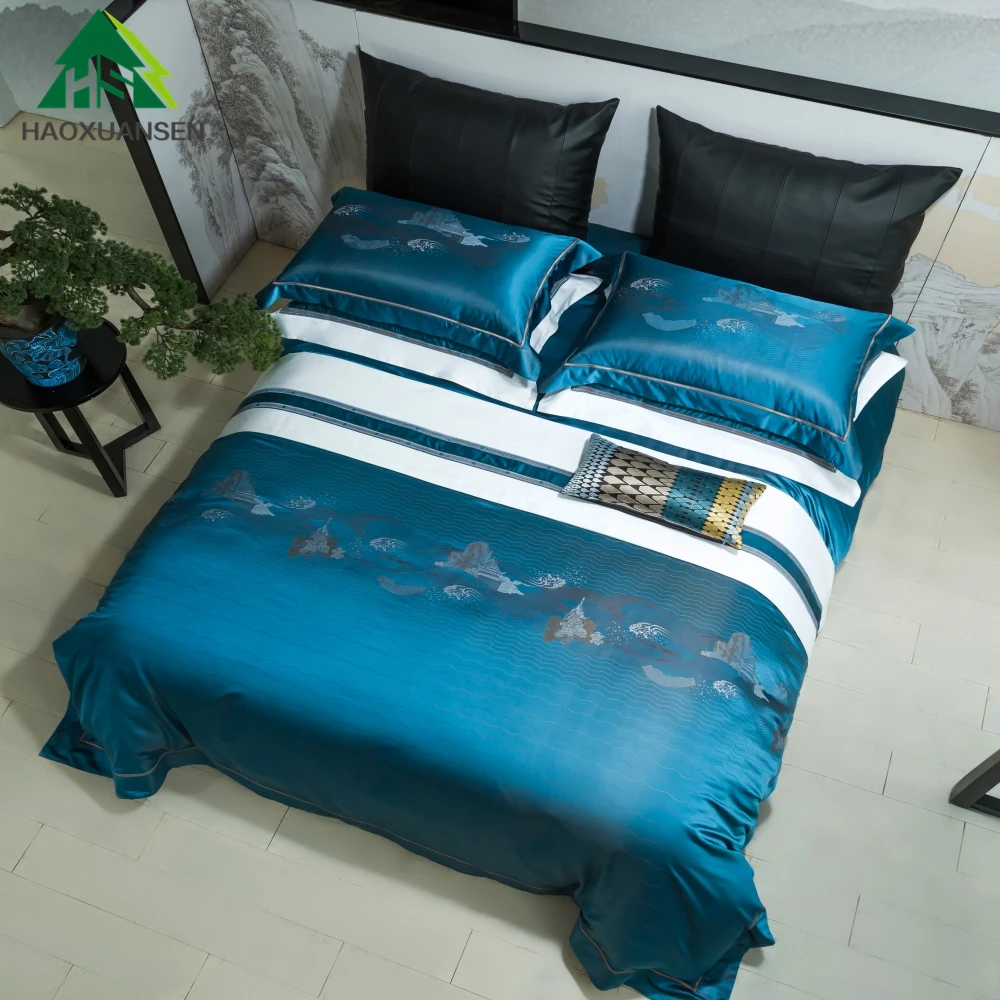 

Cloud Ethereal Pattern Two-Sided 25MM Mulberry Silk Jacquard Sapphire Blue Duvet Cover Flat Sheets Pillowcase Deeper Sleep