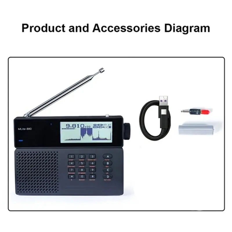 Y43A-Mlite-880 SDR 수신기(안테나 포함) DSP 라디오 SSB/AM/FM RDS 휴대용 풀 밴드 라디오 디지털 단파 라디오