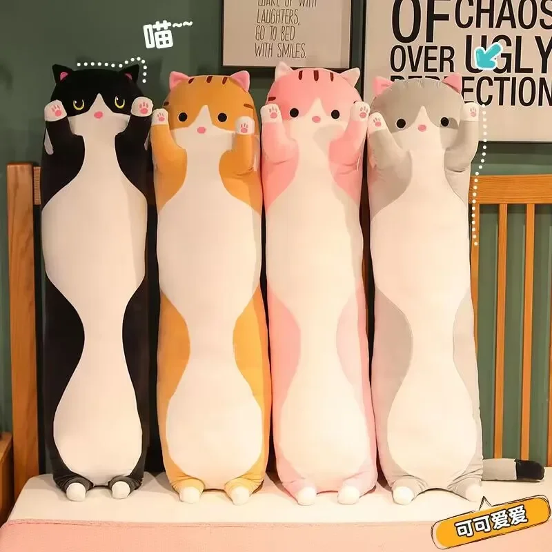 Cute Long Strip Cat Stuffed Body Pillow Cartoon Cat Plush Cushion Kawai Sofa Bedroom Throw Pillow Home Decoration Creative Gifts 2