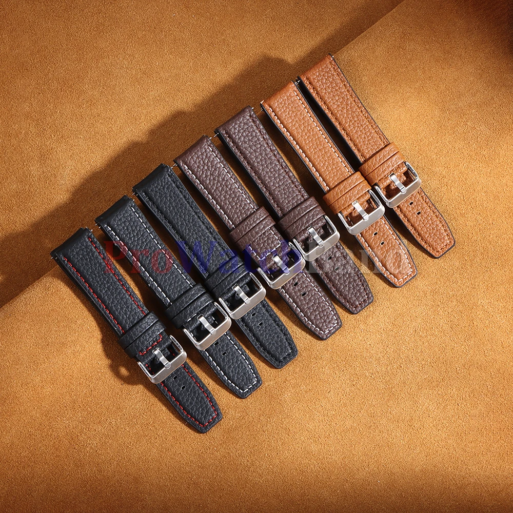 High-Quality Brown Lychee Pattern Leather Watch Band - Universal Fit