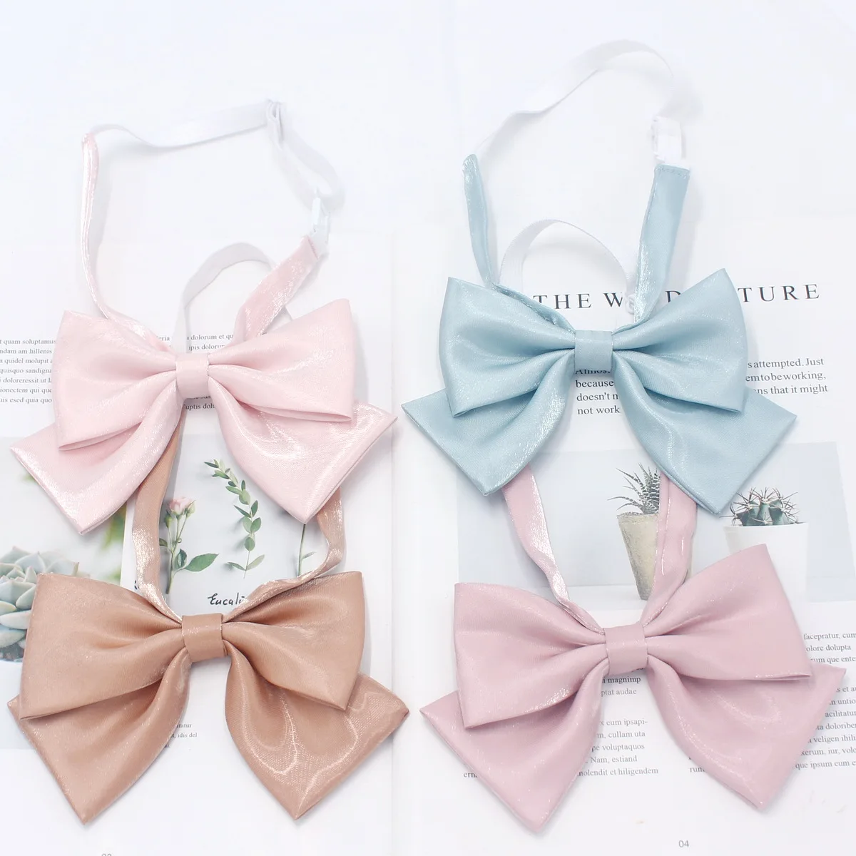 

Women Satin Bow Neck Tie Fashion Solid Color Bow Tie Girls School JK Uniform Bow Tie Clothing Accessories Bowties