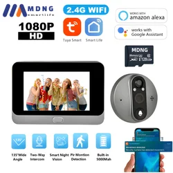 Google Alexa Tuya Smart Life APP 4.3 Inch Video Digital Door Peepholes Viewer HD 1080P Wireless Outdoor Doorbell Camera for Door