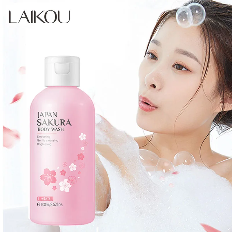 LAIKOU Sakura Shower Gel Long Moisturizing Smooth Long Lasting Fragrance Gentle Foam Body Cleansing Bath Product 100ml 5