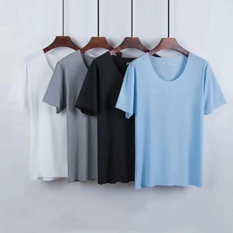 Summer Men's Ice Silk Pajamas Homewear Suit Modal Non-marking Thin Short-Sleeved Men's T-Shirt silk pajamas man pajamas set