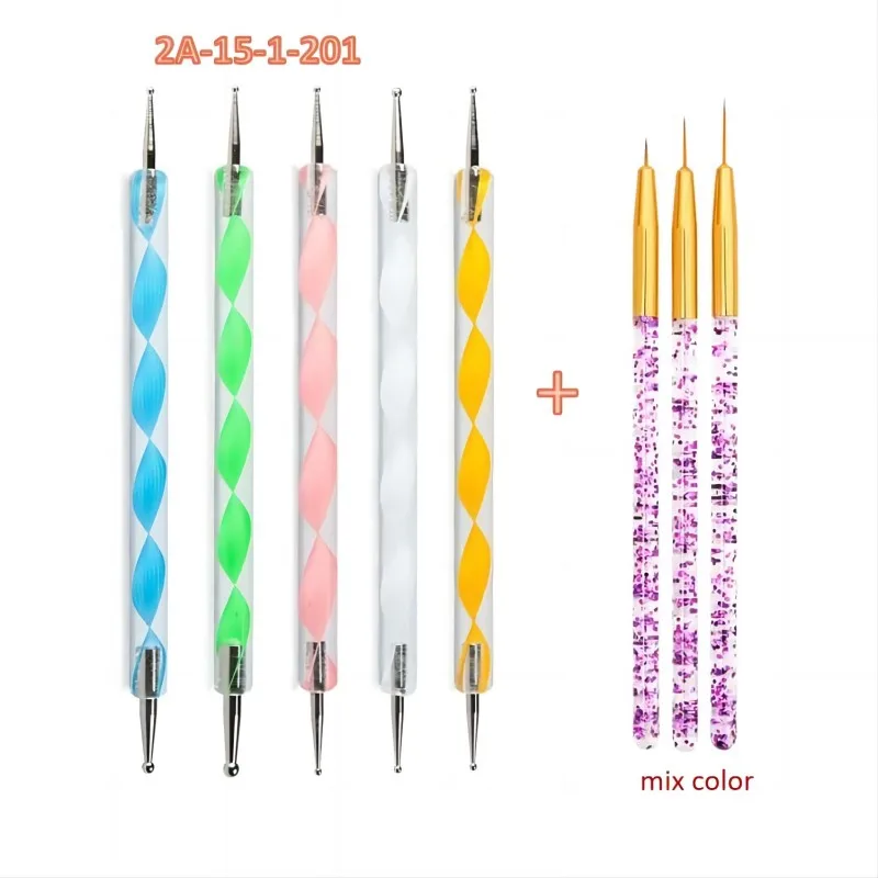 5pcs/set nail design rhinestones picker Double metal head painting dotting pen with nail Liner Drawing Painting Brush Tool Kits 6