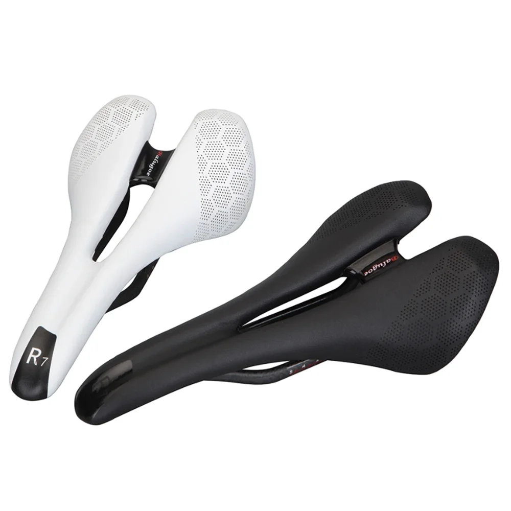 BALUGOE Carbon Fiber Leather Road Bike Saddle 270x138mm Hollow Breathable