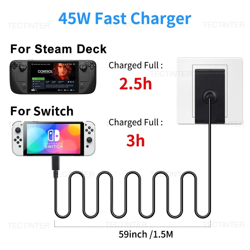 45W USB Type-C Fast Charger Compatible with Nintendo Switch