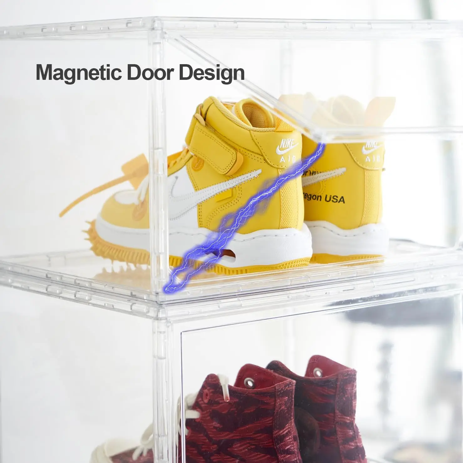 6 Packs Acrylic Clear Shoe Box, Thickened Plastic Front Shoe Storage Organizer With Magnetic Lid,Stackable Display Case Sneaker 3