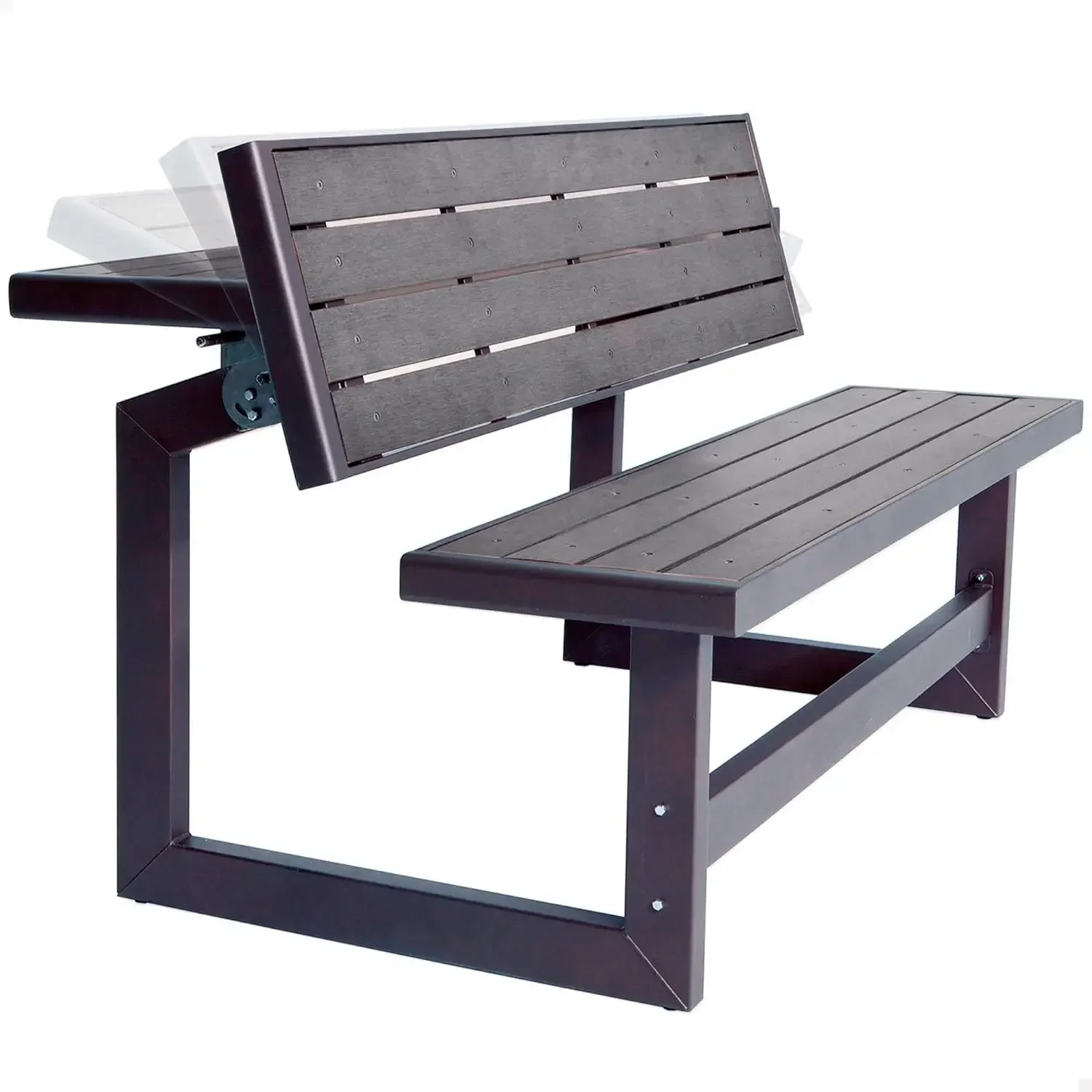 60253 Outdoor Convertible Bench, 55 Inch, Durable, Weather-resistant Polystyrene Simulated Wood Will Not Fade, Gray