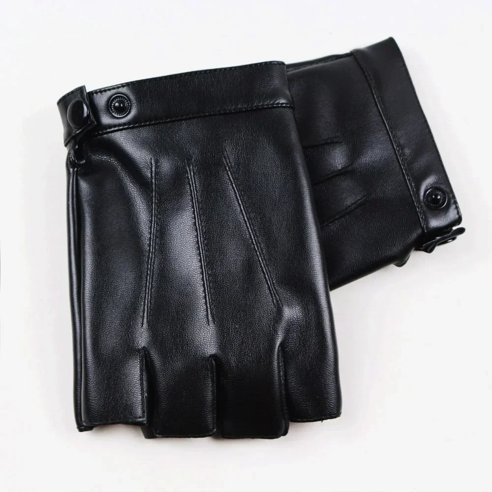 Fashion Outdoor Motorcycle High-Quality Semi-Finger PU Leather Gloves Men's Thin Section Driving Fingerless Dancing Gloves